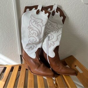 L'INTERVALLE Boots Women’s Made in Spain Brown White Cowboy Western Rodeo 7.5